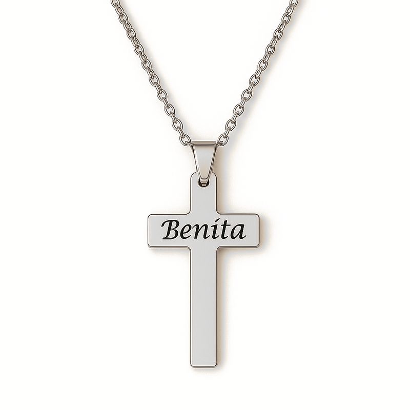 Personalised Cross Necklace (Silver Tone)