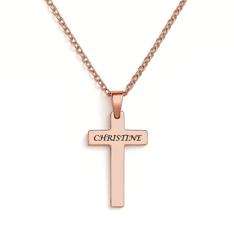 Personalised Cross Necklace (Rose Gold Tone)