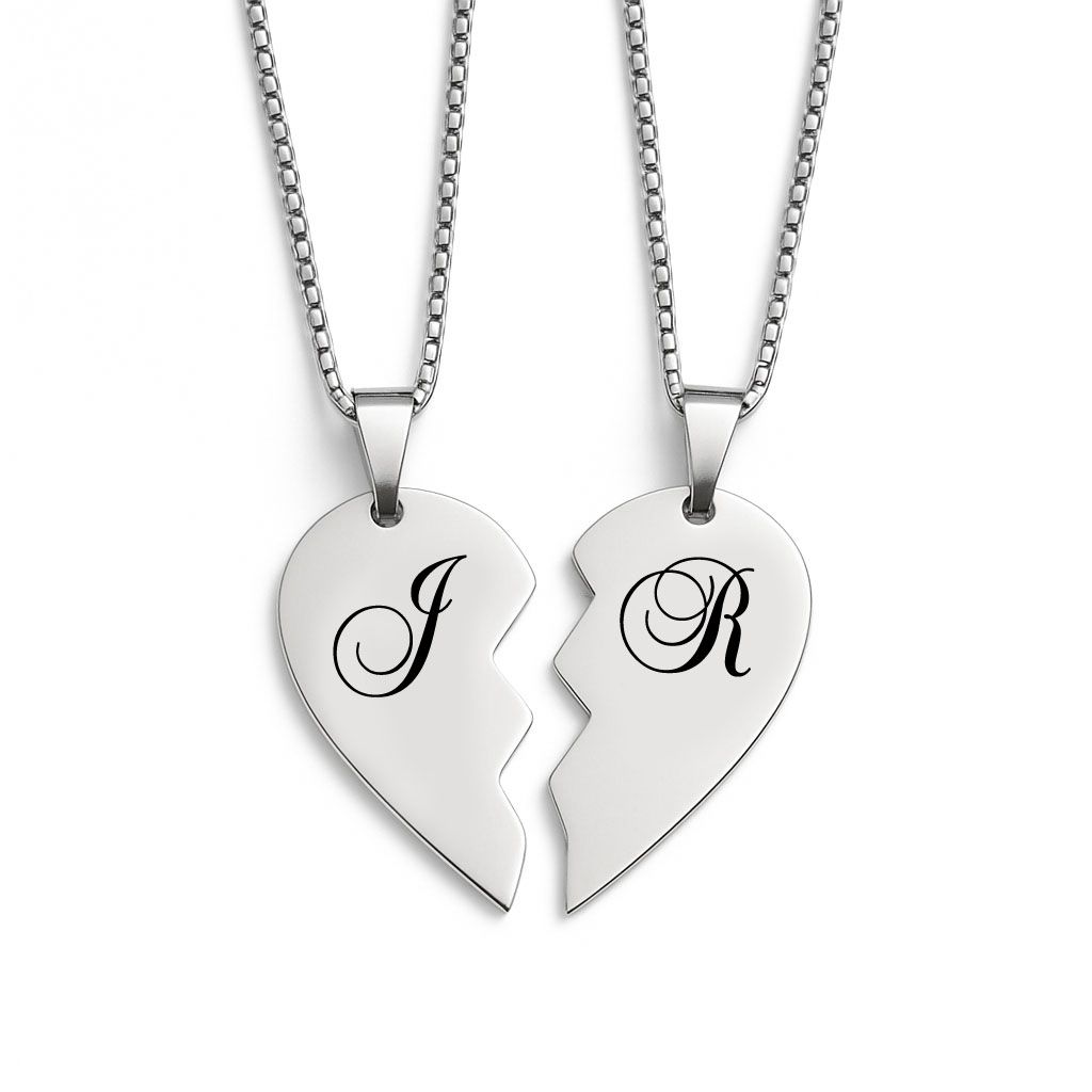Personalised Initials and Name Heart Necklace Pair