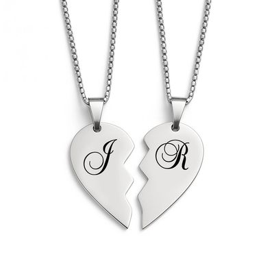 Personalised Initials and Name Heart Necklace Pair