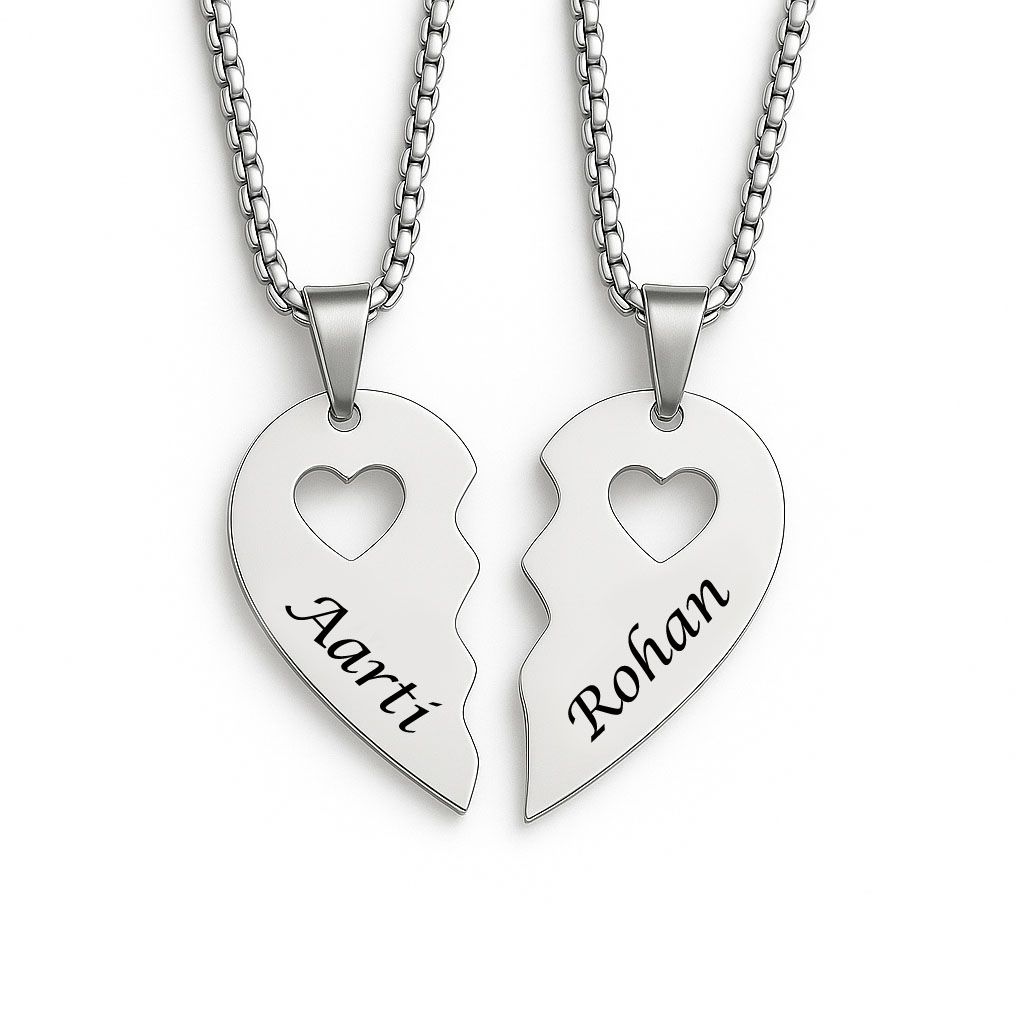 Personalised Name Heart Necklace Pair