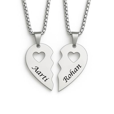 Personalised Name Heart Necklace Pair