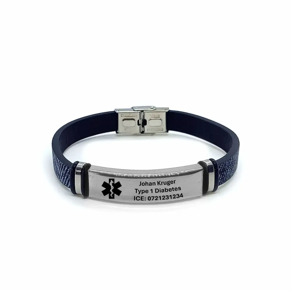 Personalised Medical Alert Denim Bracelet