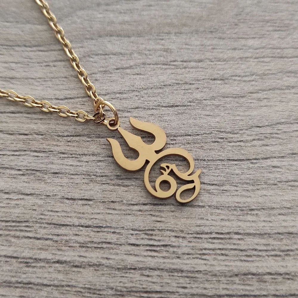 Aum (Om) and Trishul necklace (Gold toned)