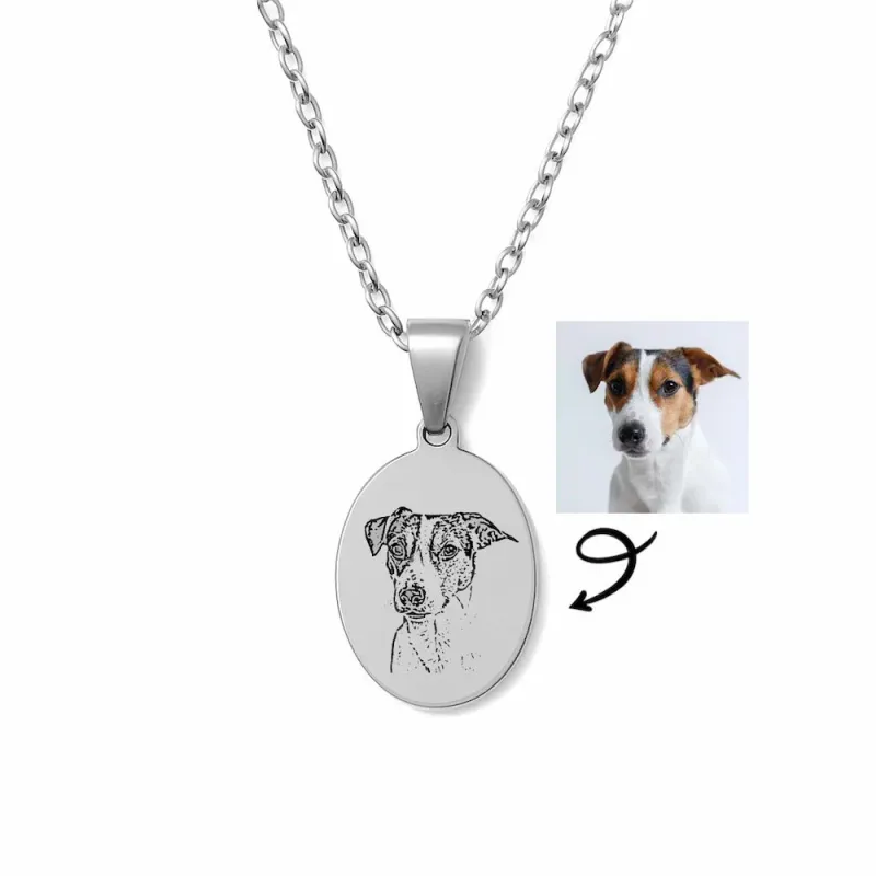 Pet Photo Necklace – Custom Engraved Oval Pendant (Silver, Gold &amp; Rose Gold)