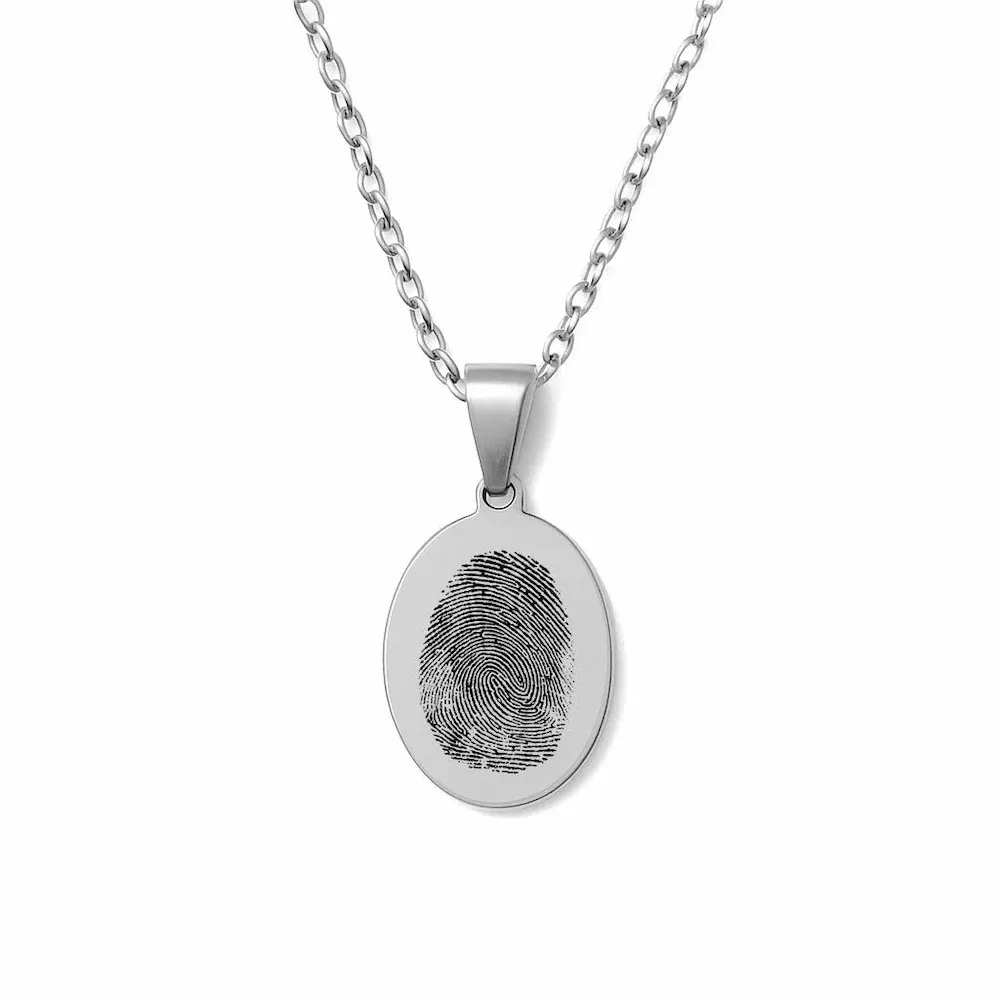 oval fingerprint necklace silver tone pendant engraved keepsake jewellery