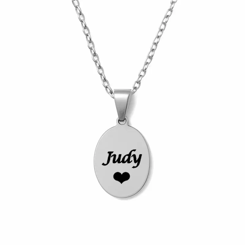 personalised engraved name oval necklace silver tone pendant custom keepsake jewellery