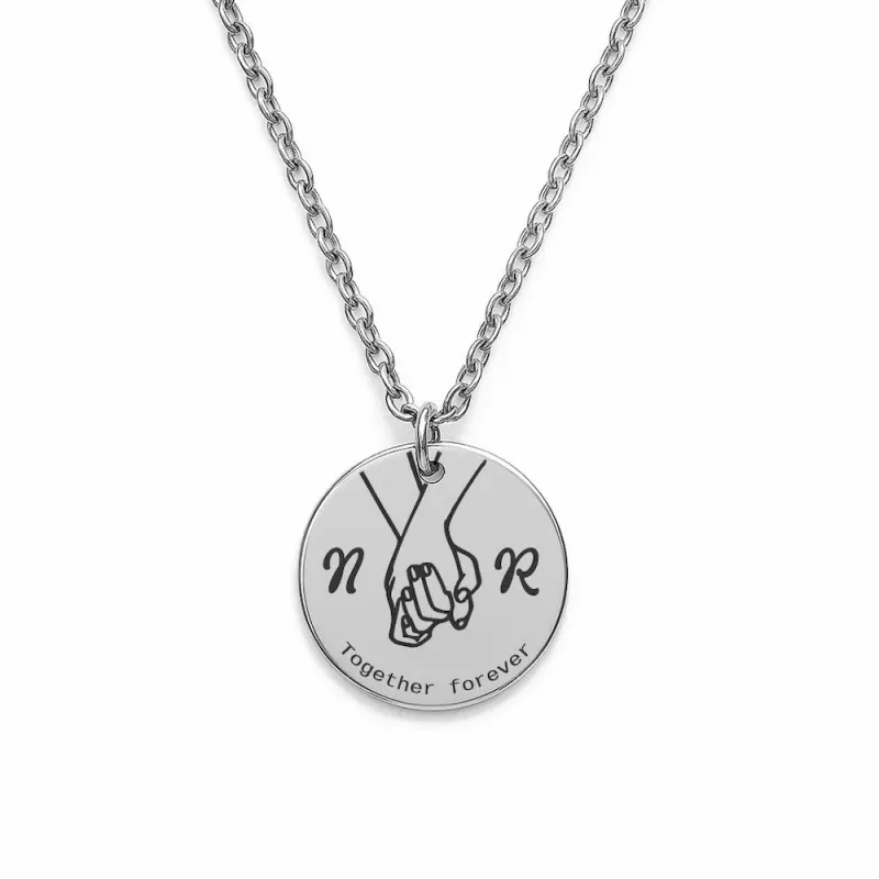 personalised engraved partners necklace silver tone 20 mm pendant with integrated bail custom initials keepsake