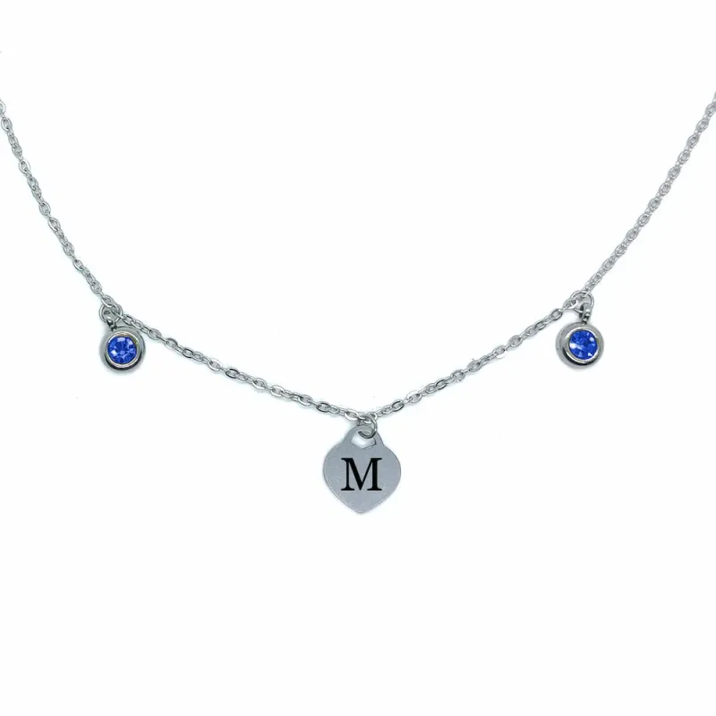 Heart Initial Necklace – Custom Engraved Pendant with Zirconia (Blue, Pink, Purple, Red, Turquoise &amp; Yellow)