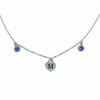 Heart Initial Necklace – Custom Engraved Pendant with Zirconia (Blue, Pink, Purple, Red, Turquoise &amp; Yellow)