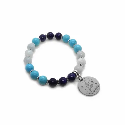 zodiac gemstone bracelet Aquarius engraved pendant custom personalised jewellery