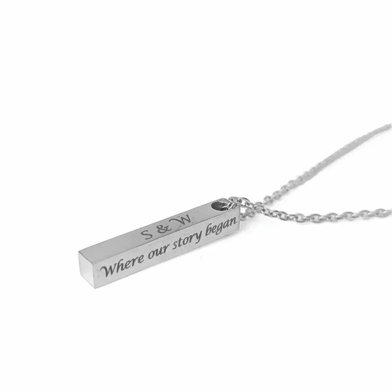personalised bar necklace silver tone engraved name pendant custom keepsake