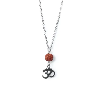 Rudraksha &amp; Om Necklace - Sacred Symbolism for Peace and Balance