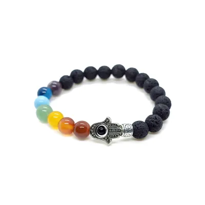 Lava Rock with Chakra beads &amp; Hamsa hand bracelet