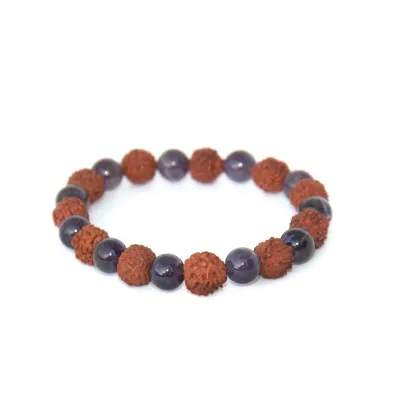Rudraksha &amp; Amethyst Bracelet - Calming Energy for Clarity &amp; Balance