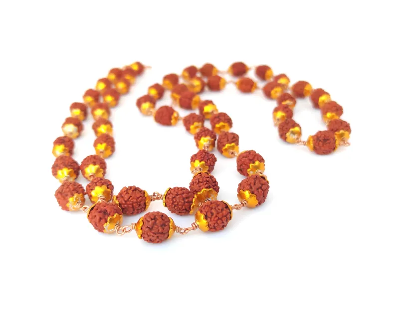 Rudraksha Mala – 9mm Beads with Gold Accents