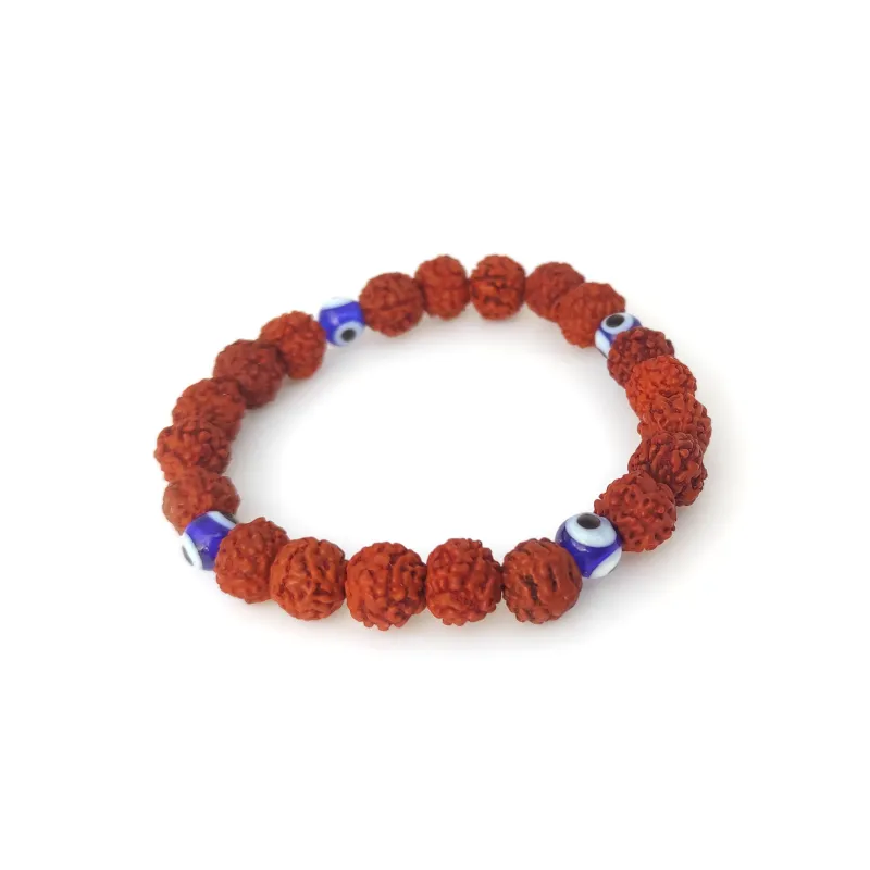 Rudraksha &amp; Evil Eye Bracelet - Spiritual Protection for Everyday Balance