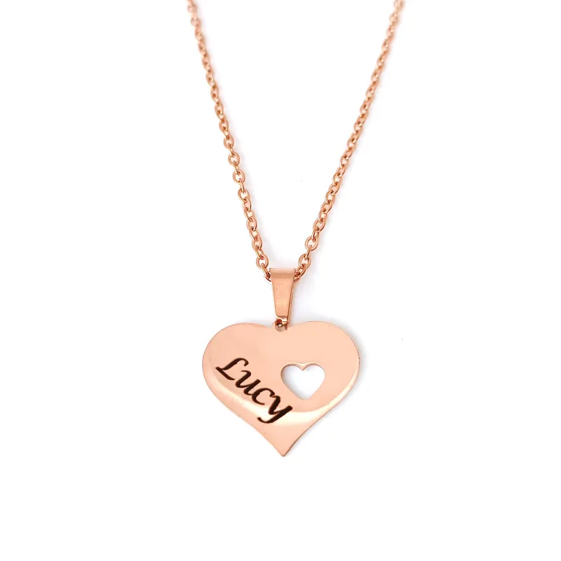 Personalised Double-sided Name Heart Necklace (Rose Gold Tone)