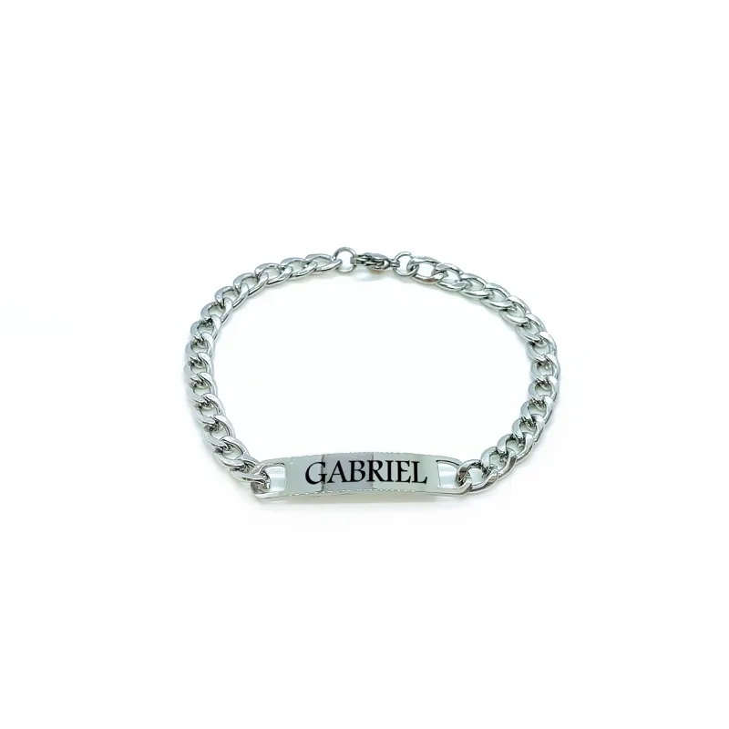Personalised Name Tag Bracelet (Silver Tone)