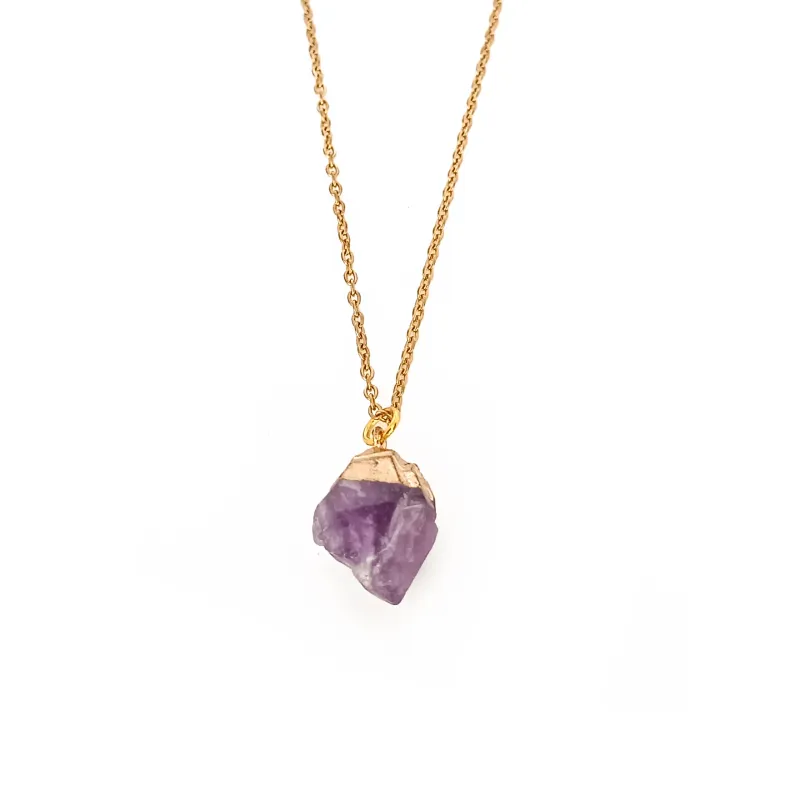 Rough Amethyst pendant gemstone necklace (Gold toned)