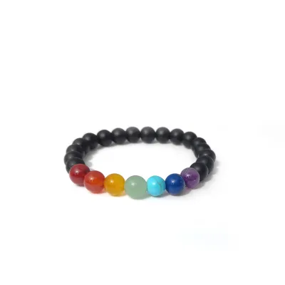 Black Onyx and 7 Chakra bracelet - Strength and grounding