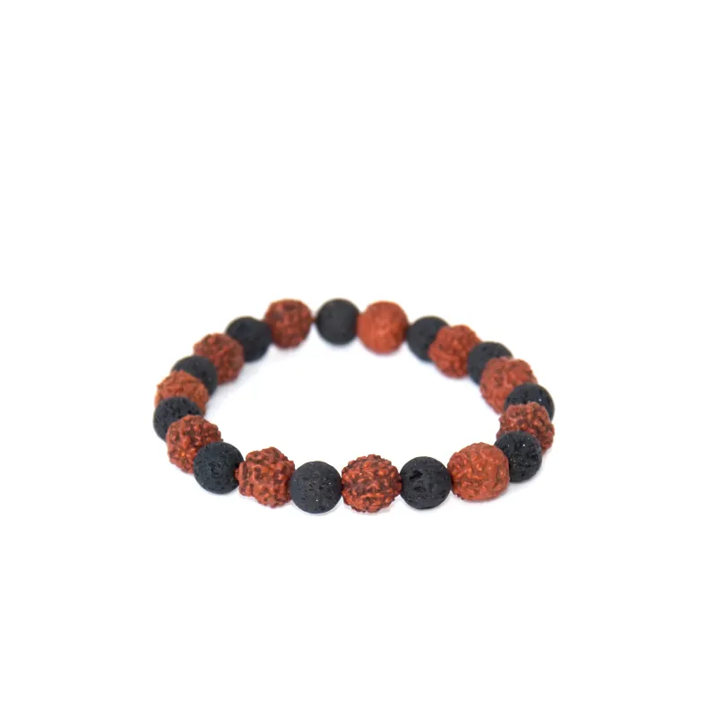 Rudraksha &amp; Lava Rock Bracelet - Grounding Energy