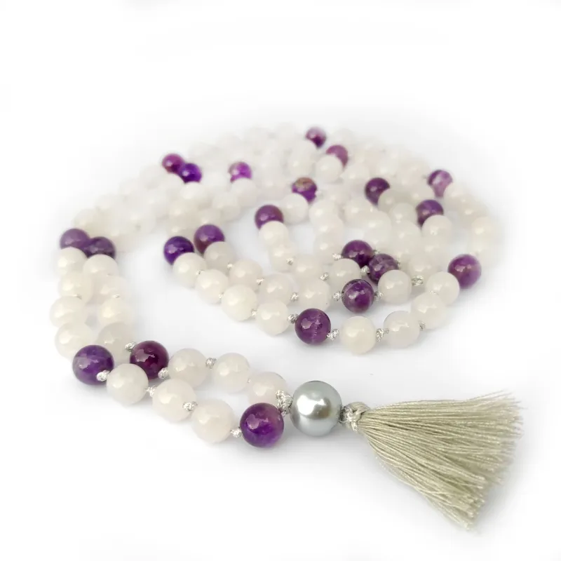 Natural Rose Quartz and Amethyst Mala