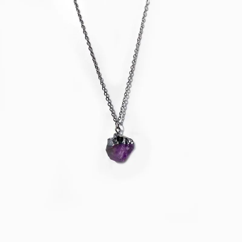 Rough Amethyst pendant gemstone necklace (Silver toned)