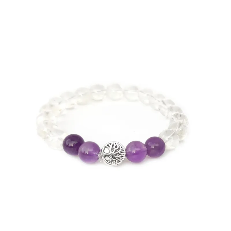 Clear Quartz and Amethyst bracelet (8mm)  - Clarity &amp; Amplification