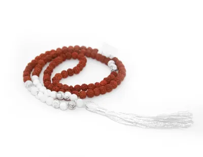 Rudraksha &amp; Howlite Mala – 108 Beads for Calm, Focus &amp; Meditation
