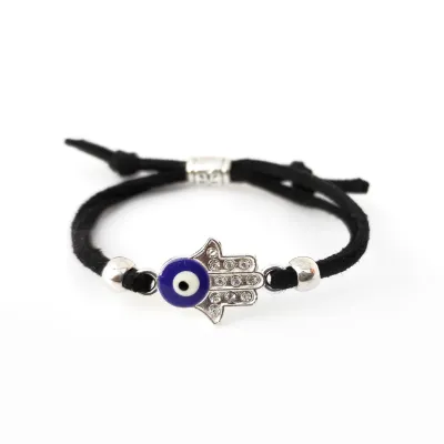 Hamsa Hand with Evil Eye black cord bracelet
