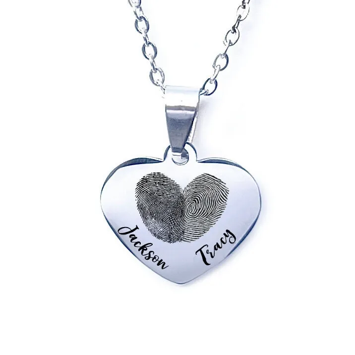 Personalised Fingerprint and Names Heart Necklace