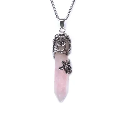 Rose Quartz pendant gemstone necklace (Flower holder) - Clarity &amp; Amplification