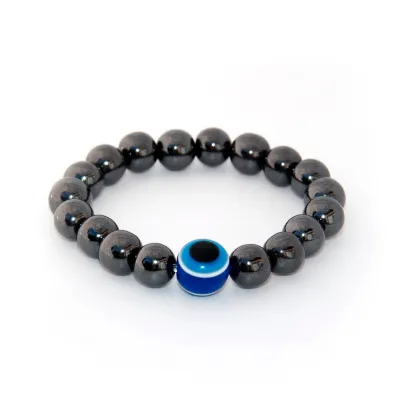 Hematite Evil Eye bracelet (10mm)