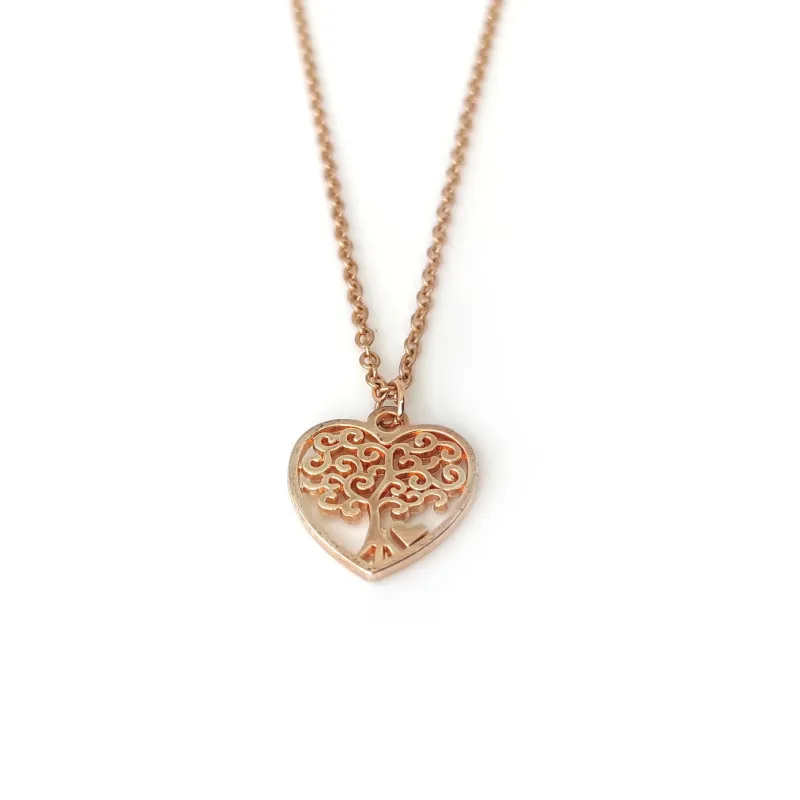 Rose Gold Heart Tree of life necklace 