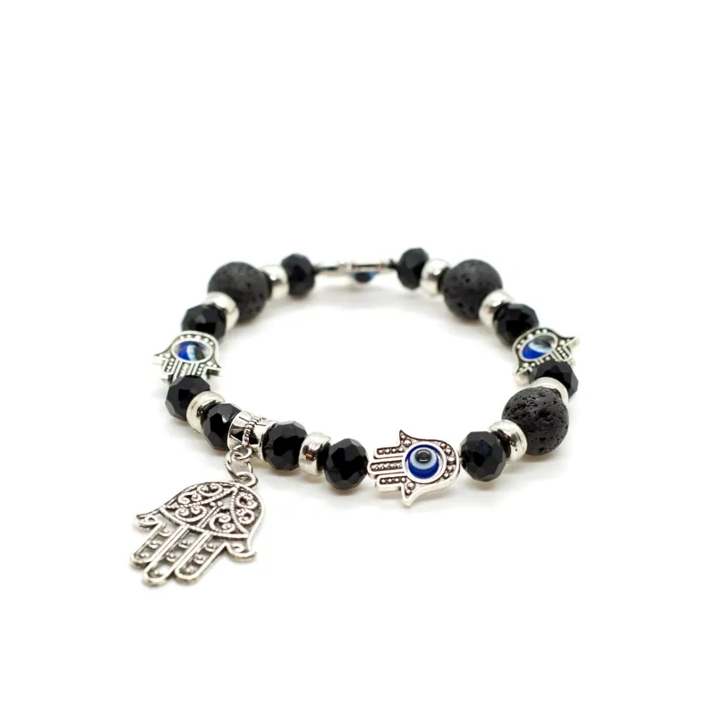 Lava Rock bracelet with Evil Eye and Hamsa hand