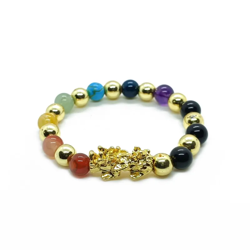 Pi Xiu Dragon Obsidian 7 Chakra Bracelet - Wealth and protection