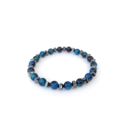 Blue Tigers eye and Hematite bracelet - Courage &amp; Prosperity