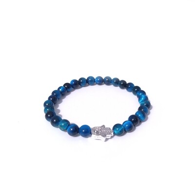 Blue Tigers Eye &amp; Hamsa Hand Bracelet - Protection &amp; Inner Strength