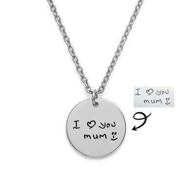 personalised handwriting tag necklace silver tone pendant engraved custom keepsake jewellery