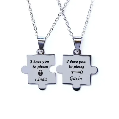 Matching Puzzle Necklaces – Personalised with Names &amp; Message (Set of 2)