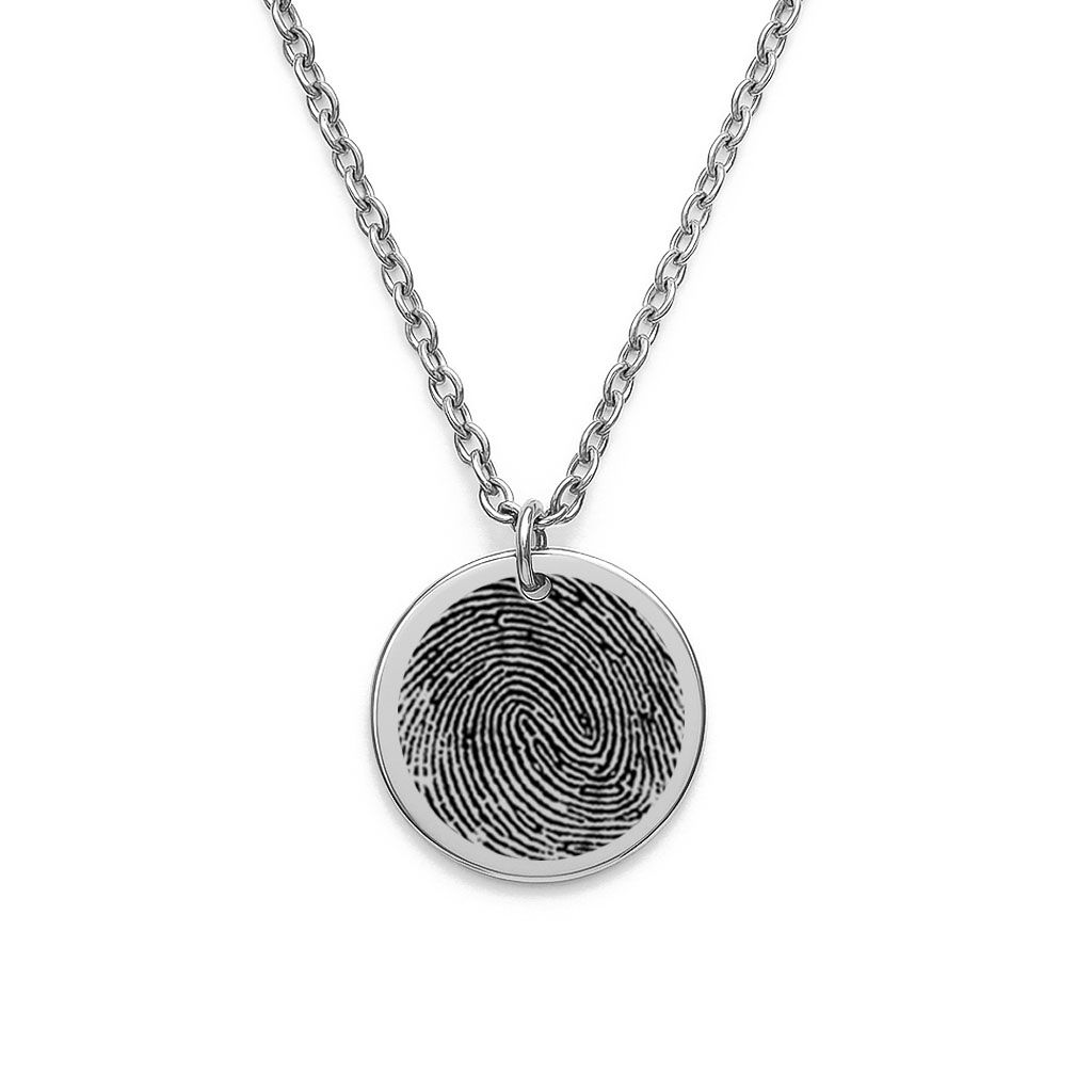 fingerprint necklace silver tone engraved pendant 20 mm with integrated bail custom keepsake jewellery