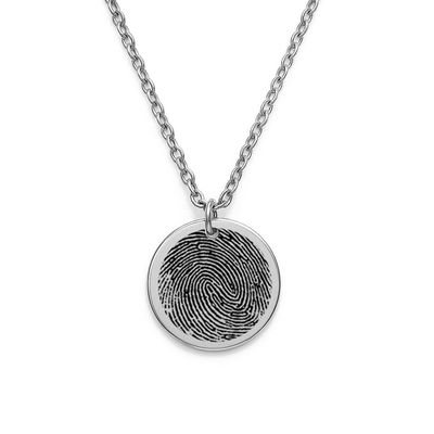 fingerprint necklace silver tone engraved pendant 20 mm with integrated bail custom keepsake jewellery