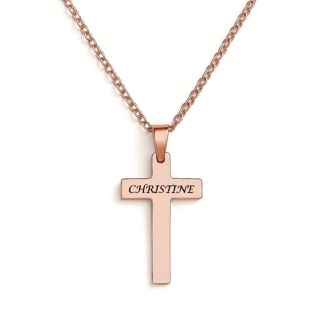 Personalised Cross Necklace (Rose Gold Tone)