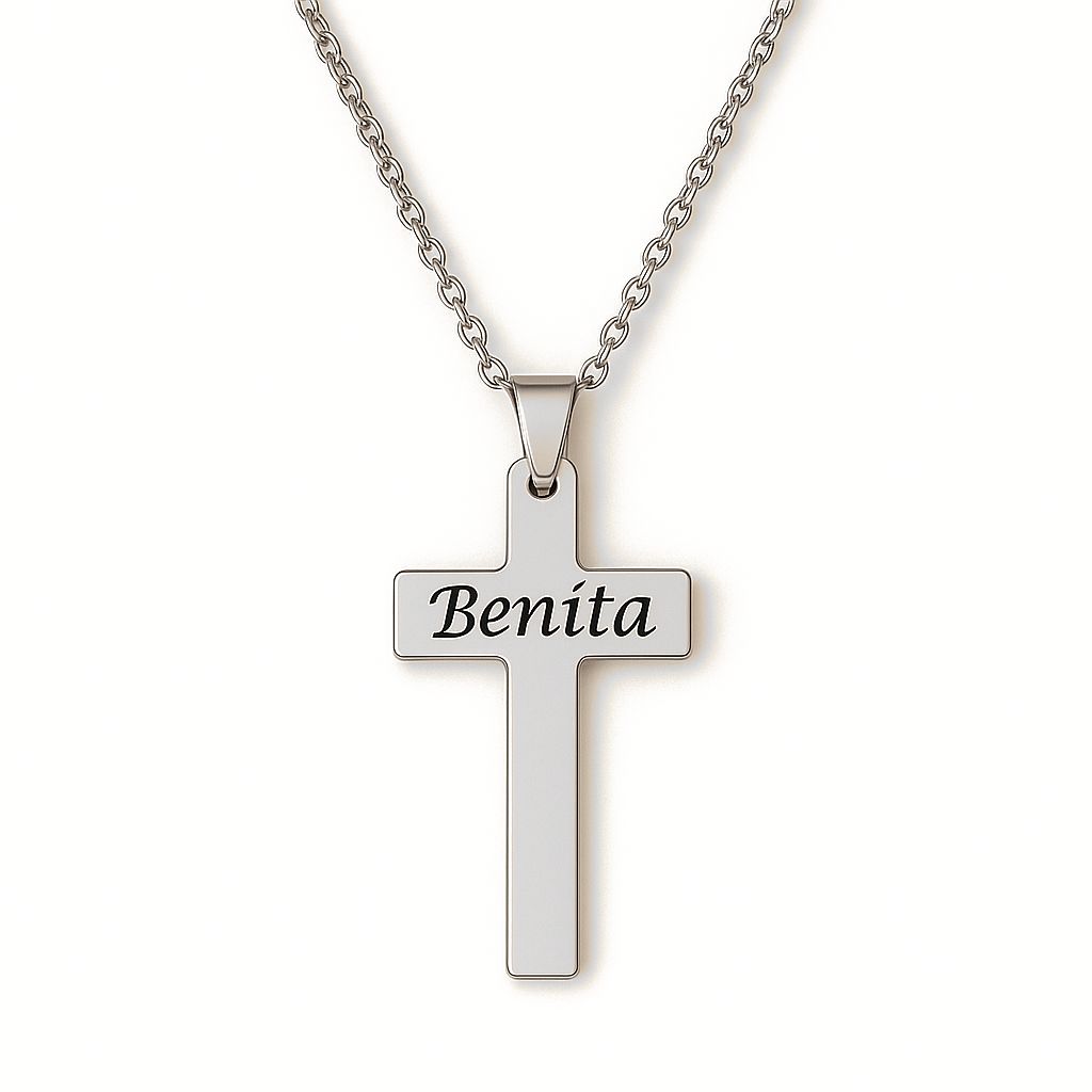 Personalised Cross Necklace (Silver Tone)