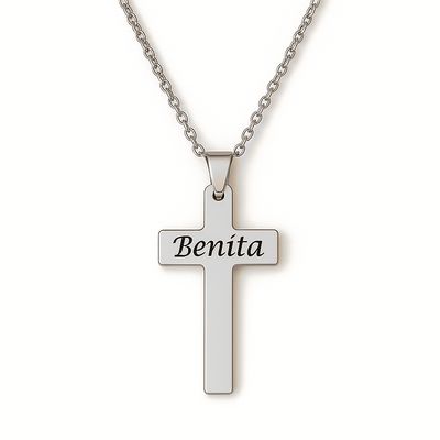 Personalised Cross Necklace (Silver Tone)