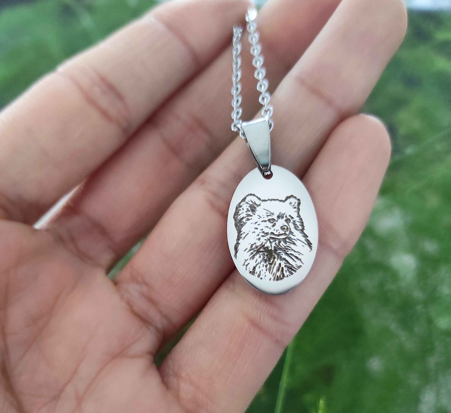 Photo Necklace – Custom Engraved Oval Pendant (Silver, Gold & Rose