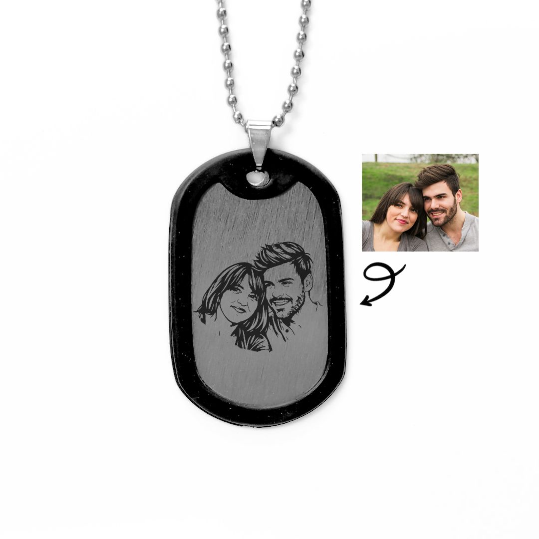 partners photo mens necklace stainless steel engraved pendant height 50 mm custom keepsake jewellery
