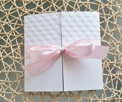 Pink and white embossed dot gate fold baby shower