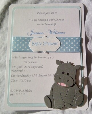 Cute grey hippo triple layer invitation